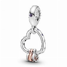 Pandora Herzen auf Herz Charm-Anhänger mit Sterling-Silber und 14 Karat rosévergoldete Metalllegierung und Cubic Zirkonia Steinen und Kristallen Moments Collection