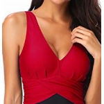 PANOZON Damen Badeanzug mit V-Form Ausschnitt bauchweg Monokini Rückenfrei Cut Out Push-up Bikini Elegant Grace U-Back (Rot, XL)