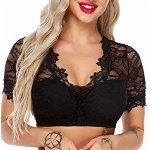 Parabler Damen Dirndlbluse Spitze Dirndl Bluse Schwarz Trachten Bluse Kurzarm/Halbarm ,S