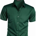PARKLEES Herren Casual Urban Stylish Slim Fit Kurzarm Knopfleiste Kleid Hemd mit Tasche, dunkelgrün, S