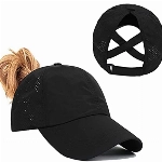 Pferdeschwanz Baseballkappe Damen Sommer Einstellbare Schnell trocknende Masche Atmungsaktiv Baseballmütze Unisex Criss Cross Hüte Sport Mütze (Schwarz)
