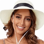 PINKGIRL Damen Stroh Sonnenhut Sommer Bowknot Beach Faltbare Hüte UV-Schutz UPF50+ (Beige)