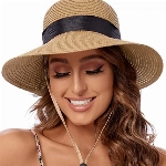 PINKGIRL Damen Stroh Sonnenhut Sommer Bowknot Beach Faltbare Hüte UV-Schutz UPF50+ (Khaki)