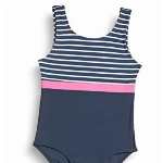 Playshoes Mädchen Badeanzug, Marine Ringel, 134-140 EU