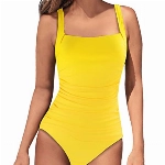 PodyDot One Piece Swimsuits Women Ruched Slimming Swimwear Tummy Control Vintage Bathing Suits Yellow Color