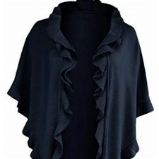 Poncho Cape Trachtentuch Umhang Stola Schultertuch Trachten-Tuch Damen Strickponcho Tracht Strick Trachtenponcho gestrickt Überwurf Volants Rüschen Schal Cashmink, Farbe:dunkelblau