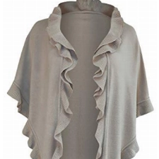 Poncho Cape Trachtentuch Umhang Stola Schultertuch Trachten-Tuch Damen Strickponcho Tracht Strick Trachtenponcho gestrickt Überwurf Volants Rüschen Schal Cashmink, Farbe:beige