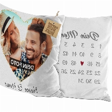 PR Print Royal Kissen Kalender selbst gestalten - mit anpassbarem Jahrestag, mit Namen, Text & Foto Bedrucken - Geschenk Valentinstag, Jahrestag, Paar, Liebe - beidseitig, inkl. Füllung, Weiß