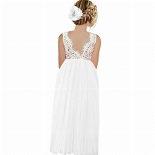 Psafagsa Blumenmädchenkleid Mädchen Prinzessin Kleid Kinder Spitzenkleid Ärmellos A-Linie Tüllkleid Festliche Mädchenkleider Party Festzug Hochzeit Brautjungfern Kommunionkleid Weiss 5-6 Jahre