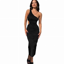 QKEPCY Damen Rückenfreies Kleid Solid Sexy Geraffte Club Party Figurbetonte Lang Schulterfreies Kleid Ärmellos Sommerkleid Schulterfrei Rückenfrei (S)