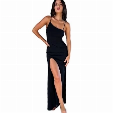 QKEPCY Partykleid Damen Spaghettiträger Etuikleid Einfarbiges figurbetontes Kleid Ärmelloses rückenfreies Wickelkleid Abendkleid mit hohem Schlitz Langes Cocktailkleid Ballkleid (L)