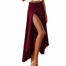 Qoier Damen Einfarbig Langer Rock Hohe Taille Sommer Leicht Wickel Maxiröcke mit Schlitz