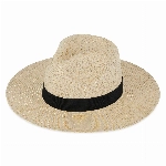 Relaxdays Panamahut, Damen & Herren, Strohhut mit Ripsband, breite Krempe, für Kopfumfang: 54 cm, Fedora Hut, beige