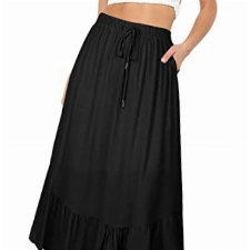 REORIA Damen Röcke Elastische Maxiröcke mit hoher Taille für Damen Lange Röcke mit Taschen Schwarz XXL