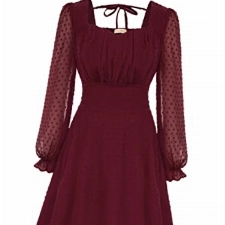 Retro Klassisch Kleider A-Linie Knielange Spitzenkleider Dunkelrot XL 585A22-03