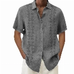 RMBLYfeiye Hawaii Hemd Männer Herren Hemd Grün Herren T Shirt Einfarbiges Revers Knopfleiste Leinenhemd Baumwoll Leinen Sommerhemd Locker Strandhemd Trachtenhemd Tshirt Männer (Grau, 4XL)