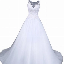 Romantic-Fashion Brautkleid Hochzeitskleid Weiß Modell W045 A-Linie Satin Stickerei Perlen Pailetten DE Größe 46