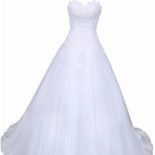 Romantic-Fashion Brautkleid Hochzeitskleid Weiß Modell W046 A-Linie Satin Stickerei Perlen Pailetten DE Größe 52