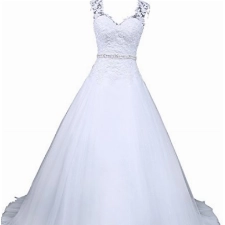 Romantic-Fashion Brautkleid Hochzeitskleid Weiß Modell W048 A-Linie Satin Perlen Pailletten Strass DE Größe 42