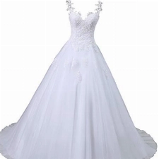 Romantic-Fashion Brautkleid Hochzeitskleid Weiß Modell W101 A-Linie Stickerei Träger Satin Organza DE Größe 40