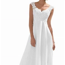 Romantic-Fashion Brautkleid Hochzeitskleid Weiß Modell W191 A-Linie Stickerei Chiffon DE Größe 42