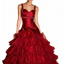 Romantic-Fashion Damen Ballkleid Abendkleid Brautkleid Lang Größe 42 Rot