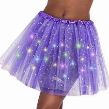 Ruiuzioong Damen Tüll Tutu Rock Sterne Pailletten Tutu Rock Mit LED Lampe Prinzessin Rock für Party Ballett Tanzen (Lila)