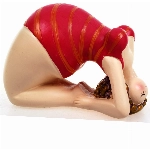 Schick-Design Yoga Dame im roten Badeanzug 11 cm Figur Brücke Set Bandhasana Mädchen Rubensfrau mollige Dame Badenixe Dicke Frau Badezimmer Pilates Joga