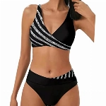 SEDEX Bikini Damen Set Elegante Sportlich Bademode Bauchweg Badeanzug Streifen Pailletten Hohe Taille Zweiteiliger BadeanzüGe Bikinioberteil Push Up FüR GroßE BrüSte Sexy(Schwarz,XL)