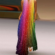 SHOUJIQQ Damen Sommerkleid Regenbogen Druck-Vintage Sommer Mode Sexy Ärmelloses Langes Kleid Mit Taschen Maxi Kleid Strand-Swing-Kleid Für Damen Eleganter Rock, Regenbogen, XL, Groß