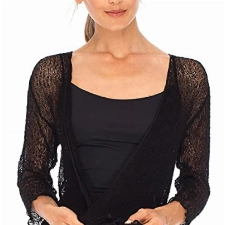 SHU-SHI - Damen Bolero-Cardigan zum Zubinden - transparent - leichtes Strickmaterial - Einheitsgröße - Schwarz