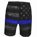 Shuwekk Herren-Badehose mit blauer Flagge, bedruckt, schnell trocknend, mit Netzfutter, Amerikanische Flagge mit dünner blauer Linie, XXX-Large