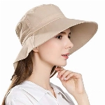 SIGGI faltbarer Sonnenhut Sommerhut UPF 50 + mit Nackenschnur Damen aus Baumwolle, 1005_Khaki, Einheitsgröße