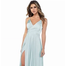 Sincemeet Damen V-Ausschnitt Spaghettiträger Satin Brautjungfernkleider formeller Satin Abschlussball Abendkleider mit Schlitz