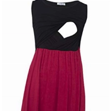 Smallshow Ärmelloses Patchwork-Umstandskleid mit Taschen für Frauen Black-Wine Medium