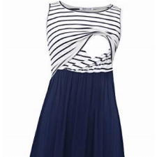 Smallshow Ärmelloses Patchwork-Umstandskleid mit Taschen für Frauen Navy Stripe-Navy Medium