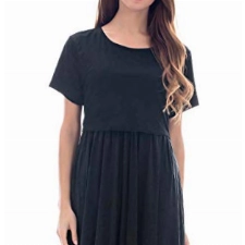 Smallshow Damen Lässiges Kurzarm Stillkleid Umstandskleid für Stillen Black Medium