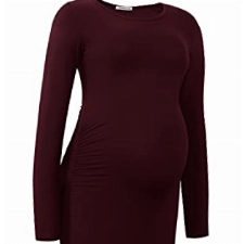 Smallshow Damen Umstandskleid Lange ärmel Umstandsmode Kleid,Wine,M