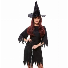 Smiffys, Damen Halloween! Smiffys Kostüm Gruselige Hexe, Schwarz, mit Kleid, Gürtel und Hut, Black, Größe: 44-46 (Large)