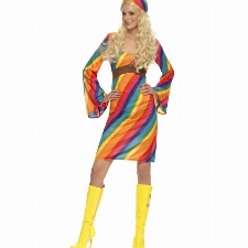 Smiffys, Damen Regenbogen Hippie Kostüm, Kleid und Haarband, Größe: L, 22442