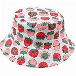 SOIMISS Baumwolleimer Hut Erdbeerdruck Doppelseite Reversible Fischerhüte Breite Krempe Sonnenhüte Kappe für Männer Frauen Sommerreise Indoor Outdoor