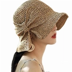 Sonnenhut Damen Frauen Strohhut mit Bow Knot Faltbarer Sommer Breite Krempe Strandhut Packbar Sonnenmütze Outdoor Sonnenschutz Sommerhüte UV-Schutz Bucket Kappe für Urlaub im Freien Strand Wandern