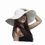 Sonnenhut für Damen, Mädchen, reine Farbe, faltbar, breite Krempe, eleganter Schleife, Bohemia-Stil, Sommer, Strand, Strohkappe, UPF 50+, Weiss/opulenter Garten, Einheitsgröße