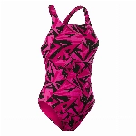 Speedo Damen Hyperboom Allover Medalist Schwimmanzug, Schwarz/Rosa, 34