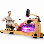 Sportstech Premium Wasser-Rudergerät mit LED-Wassertank, klappbar | Deutsches Qualitätsunternehmen I App mit Workout Kursen+ Tablethalterung | Natur-Massivholz Rudermaschine Rower für zuhause WRX1000