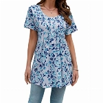 St. Jubileens Damen Übergröße Tunika Tops Roll-Up 3/4 Ärmel Shirts Blumendruck Lose Casual Blusen Top, Blumendruck-Blau-02, Large