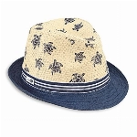 Sterntaler Strohhut für Jungen mit gestreiftem Band und Schildkröten-Motiv, Alter: ab 4-6 Jahre, Größe: 55, Beige (Sand)/Marineblau