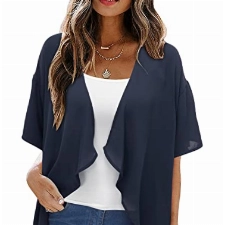 STYLEWORD Damen Bolero Chiffon Sommer Strickjacke Leicht Kurzarm Cover Up Open Front Cardigan Marine