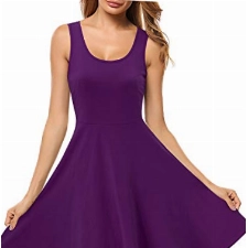STYLEWORD Damen Sommerkleid A Linie Swing Kleid Knielang Baumwolle ärmellos Sonnenkleid(Violett,M)
