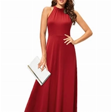 STYLEWORD Sommerkleid Damen Lang Kleid Elegant Maxikleid Sommer Ärmellos Hochzeitskleid für Hochzeit Wein